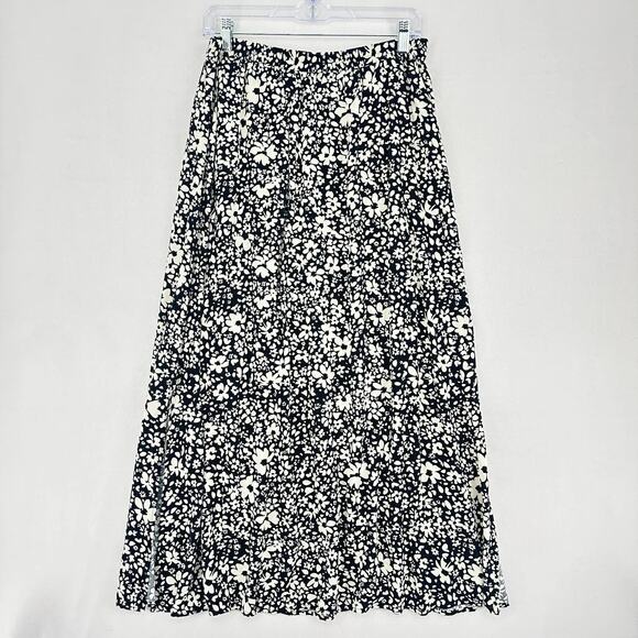Vero Moda Maxi Slit Skirt Women L Black White Floral Print with Pockets - Picture 3 of 14